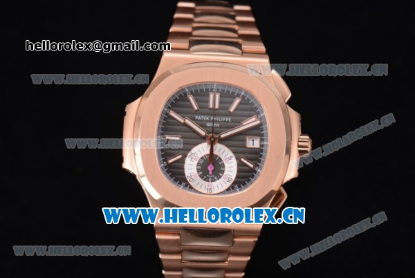 Patek Philippe Nautilus Clone PP 315 Automatic Rose Gold Case/Bracelet with Black Dial and Stick/Arabic Numeral Markers (BP) - Click Image to Close